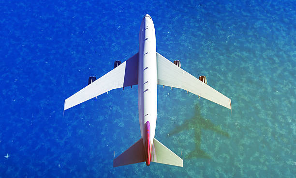 istock Airplane flying over the sea. 3d render 617756196