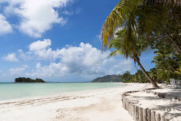 Tropical beach view, Anse Volbert at Praslin island, Seychelles