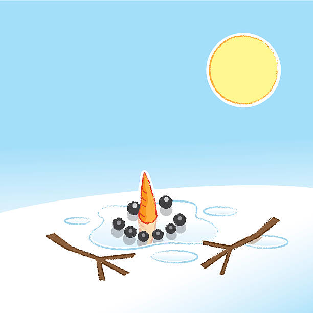 Happy Snowman Melting In Pool Of Water In Warm Sunshine Stock Illustration  - Download Image Now - iStock
