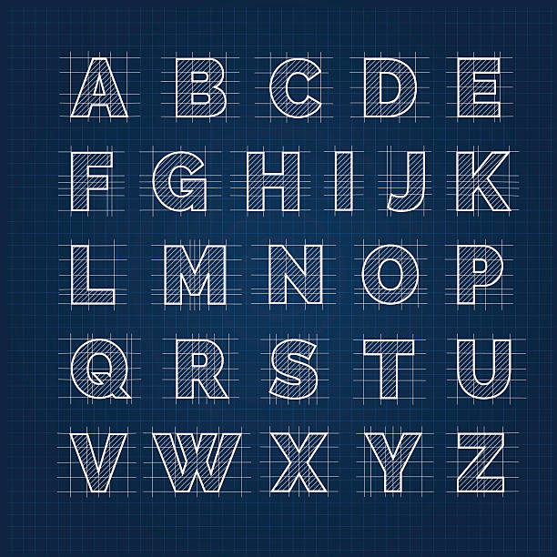 ilustrações de stock, clip art, desenhos animados e ícones de blueprint drafting alphabet - paper alphabet script typescript