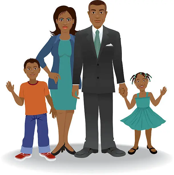 Vector illustration of African American Ethnic Family