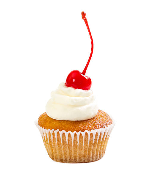 istock Muffin with cream and maraschino cherry 617762496