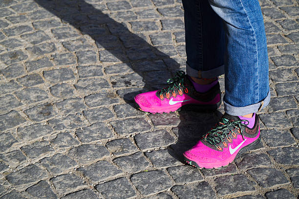 New Style Pink Nike Shoes at Street stock photo