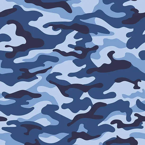 Vector illustration of Military camouflage seamless pattern, blue color. Vector illustration