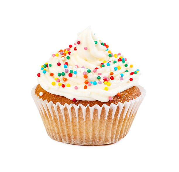 istock Muffin with cream, decorated colorful candy sprinkles 617774292