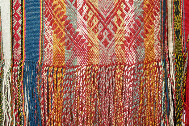 istock Details shot of wool fabric with colorful pattern. 617774794