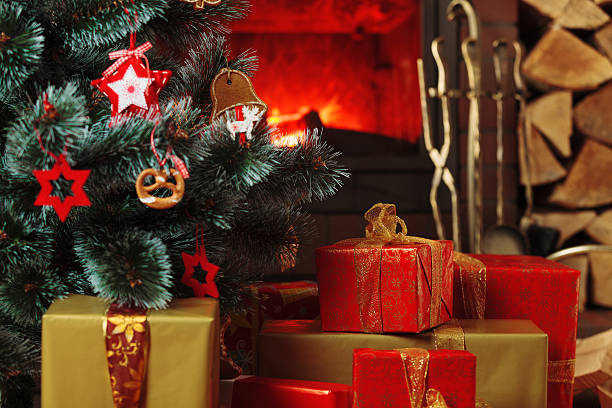 istock Christmas presents under the Christmas tree on the background of 617777066