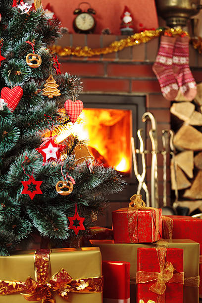 istock Christmas presents under the Christmas tree on the background of 617777310