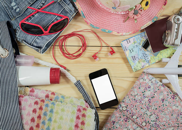 istock Travel concept with female accessory and costumes 617779614