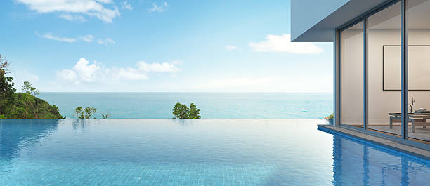 istock sea view house with pool in modern design 617780082