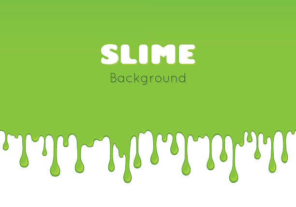 Background of dribble green slime. Background of dribble slime. Flowing green sticky liquid. Melted paint drips and flowing. Vector halloween illustration with toxic blob on grey slime monster stock illustrations