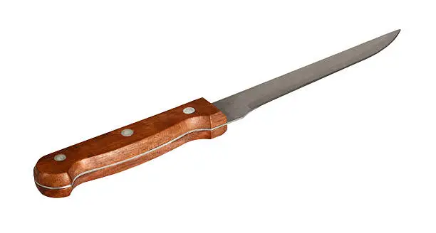 Kitchen knife with a wooden handle. Isolation on a white background. Clipping path.