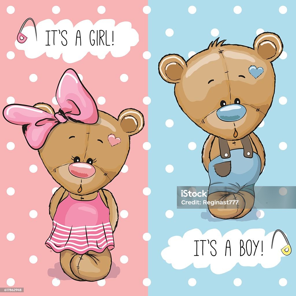 Teddy Bears boy and girl Baby Shower greeting card with Teddy Bears boy and girl Affectionate stock vector