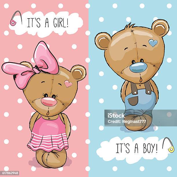 Teddy Bears Boy And Girl Stock Illustration - Download Image Now - Affectionate, Animal, Announcement Message