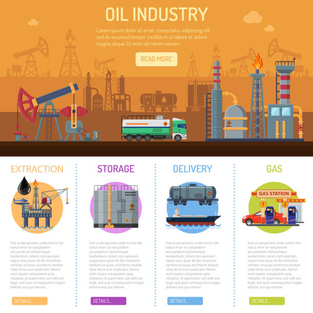 석유 산업 인포그래픽 - semi truck fuel tanker truck diesel stock illustrations