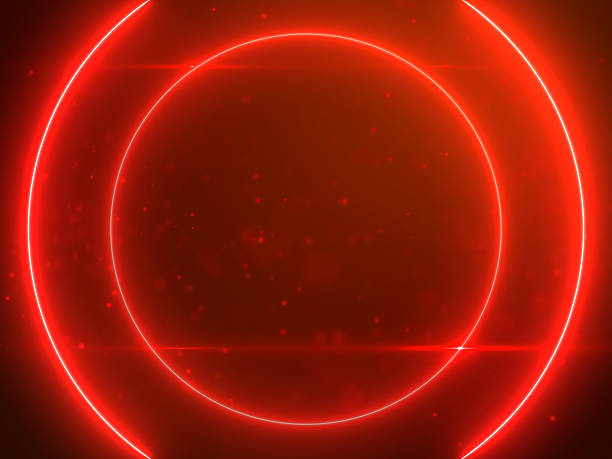 istock Beautiful Red Circle Light with Lens Flare on Particles Background 617863886