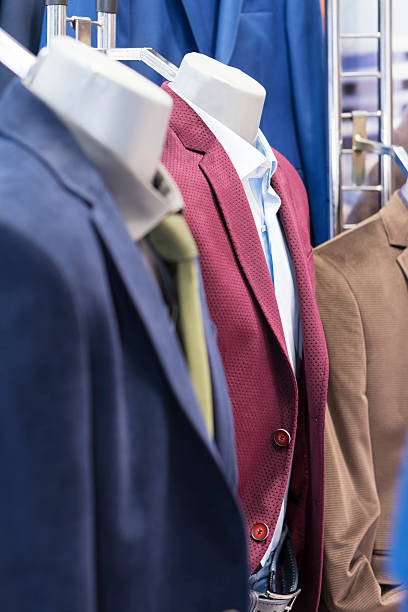istock Boutique window for men  with dressed mannequins 617864066