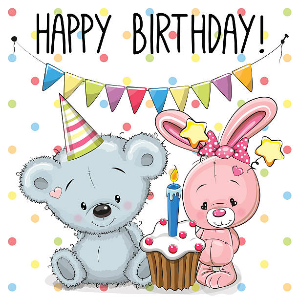 kartka z życzeniami królik i niedźwiedź - baby congratulating toy birthday stock illustrations