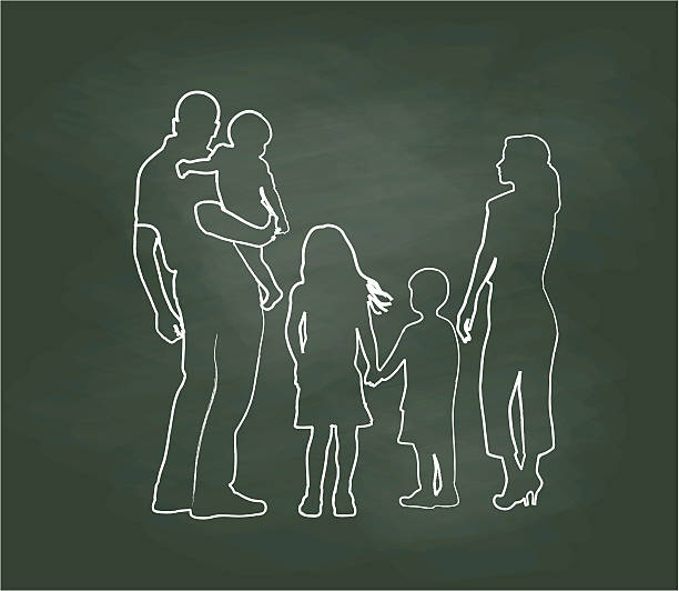 иллюстрация вектора семьи поза chalkboard - silhouette mother baby computer graphic stock illustrations