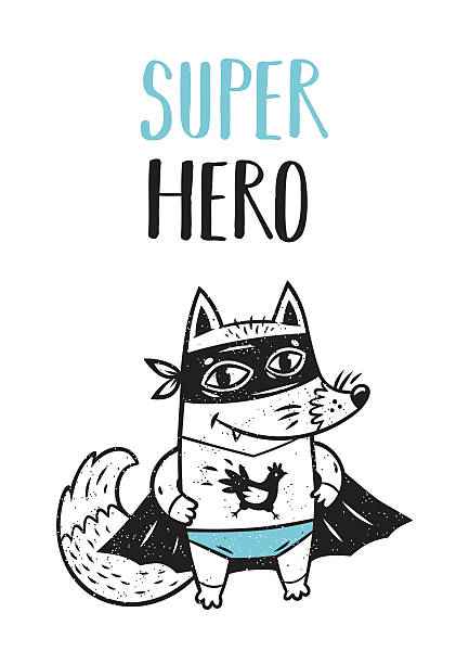 Super Hero fox drawing for greeting card or tee print - ilustração de arte vetorial