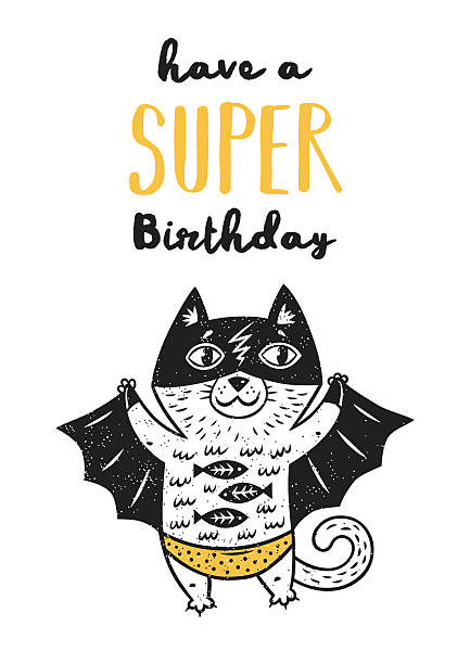 Super Hero cat drawing for greeting card or tee print - ilustração de arte vetorial