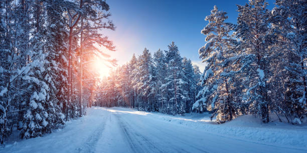 istock road in snowy winter on beautiful sunny day 617872828