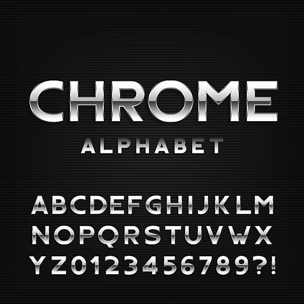 chrome-alphabet-schriftart. metalleffektbuchstaben und zahlen. - chrome stock-grafiken, -clipart, -cartoons und -symbole