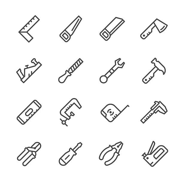 手のひらツールのラインアイコンを設定する - pliers hand tool human hand work tool点のイラスト素材／ク��リップアート素材／マンガ素材／アイコン素材