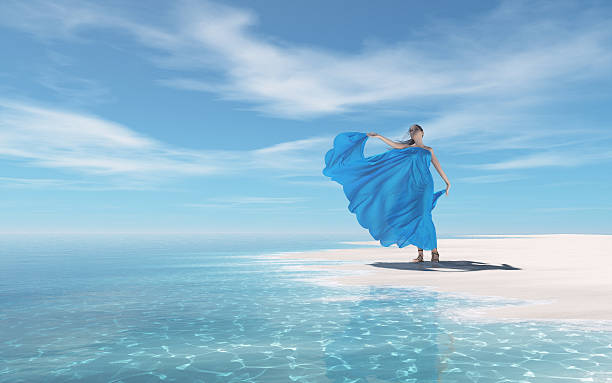 istock Young woman in blue dress 617877524