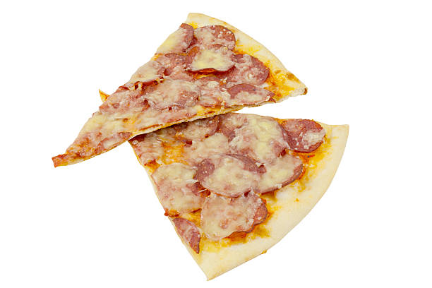 istock Slices of cheese pizza close-up isolated on white background 617877532