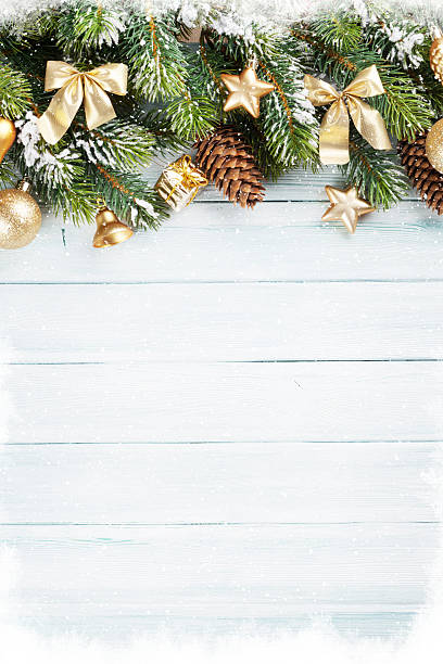 istock Christmas background with snow fir tree 617877658