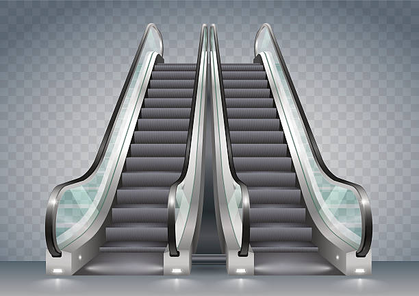 ilustrações de stock, clip art, desenhos animados e ícones de escalator with clear glass - escalator shopping mall shopping transparent