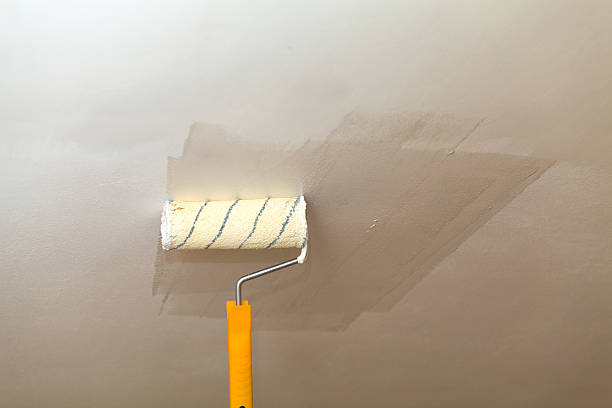 istock Painting the ceiling a roller with white paint. 617878618