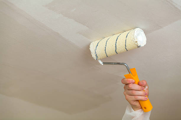 istock Painting the ceiling a roller with white paint. 617878854