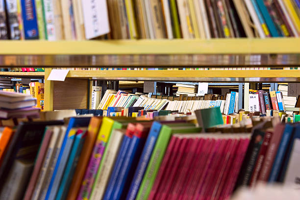 istock Books on the shelves in the library 2 617879306