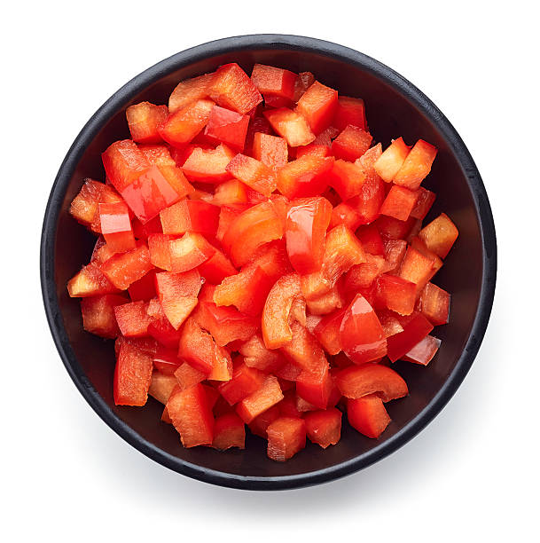 istock Bowl of chopped bell pepper, from above 617879492