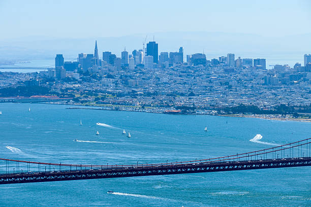 istock Golden Gate Bridge and San Francisco urban skyline 617880586