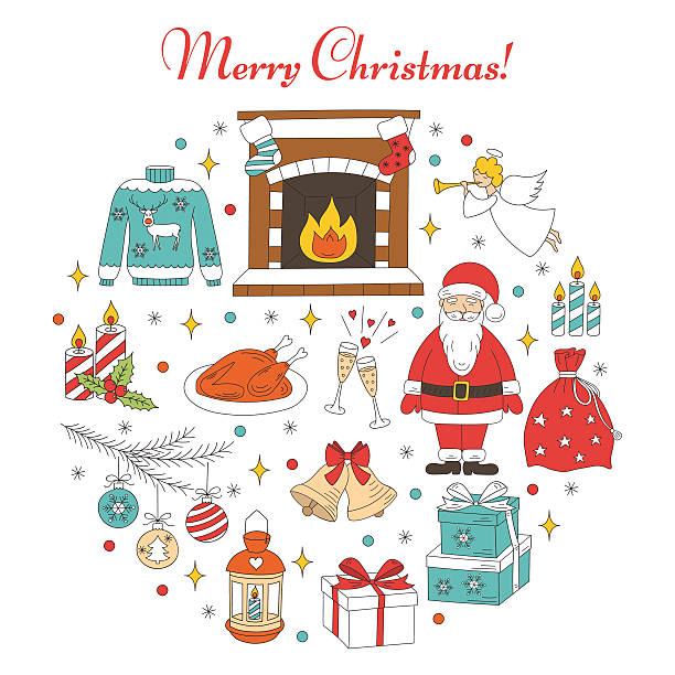 ilustrações de stock, clip art, desenhos animados e ícones de christmas and new year holiday icons set. - sweater cardigan isolated white background