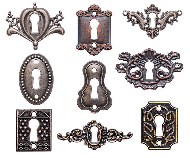 Vintage keyholes set Vintage keyholes collection isolated on white background keyhole photos stock pictures, royalty-free photos & images