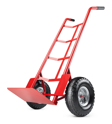 Red hand truck.