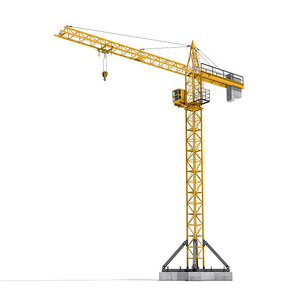 istock Rendering of yellow tower crane full-height isolated on the 617888230