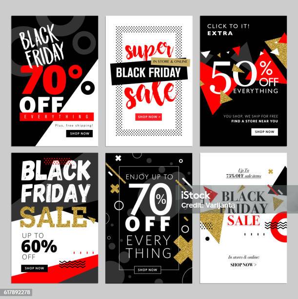 Set Of Black Friday Mobile Sale Banners Stock Illustration - Download Image Now - Black Friday - Shopping Event, Design, E-Mail