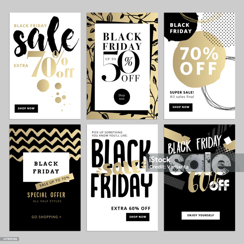 Set of mobile sale banners Black Friday sale banners. Vector illustrations of online shopping website and mobile website banners, posters, newsletter designs, ads, coupons, social media banners. Sale stock vector
