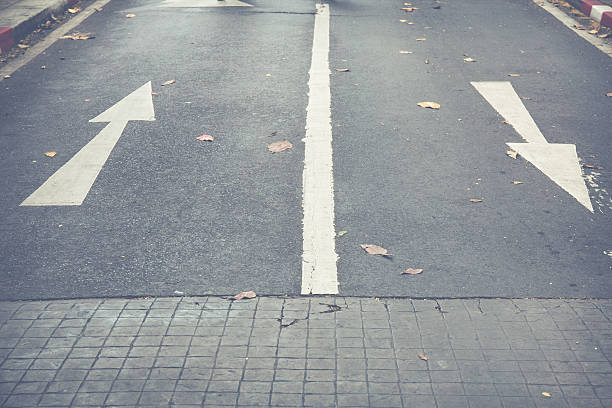 istock Forward signs on the road Forward and right signs 617895486
