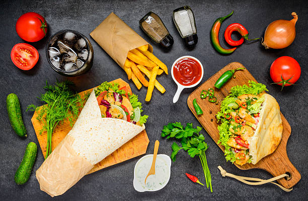 istock Street Food with Cold Drink and Vegetables 617897356