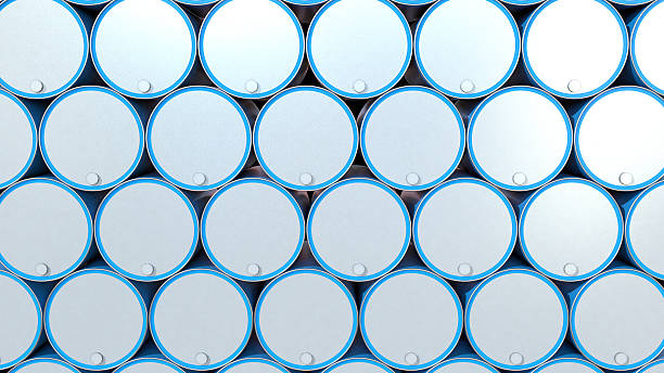 istock White and Blue Oil Drums 617897972