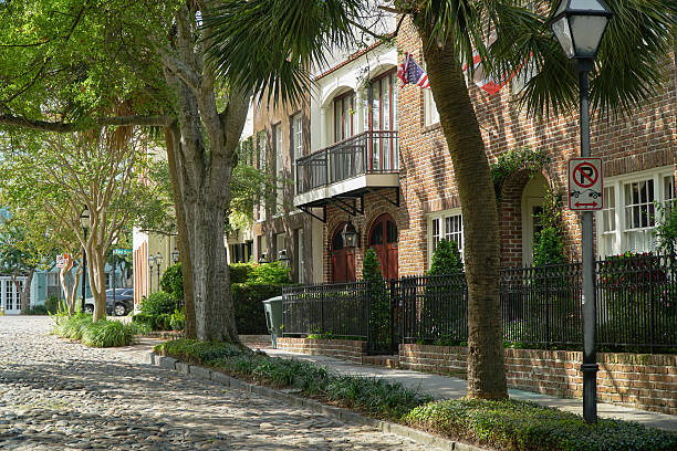 istock Charleston Homes on Cobblestone Streets 617899686