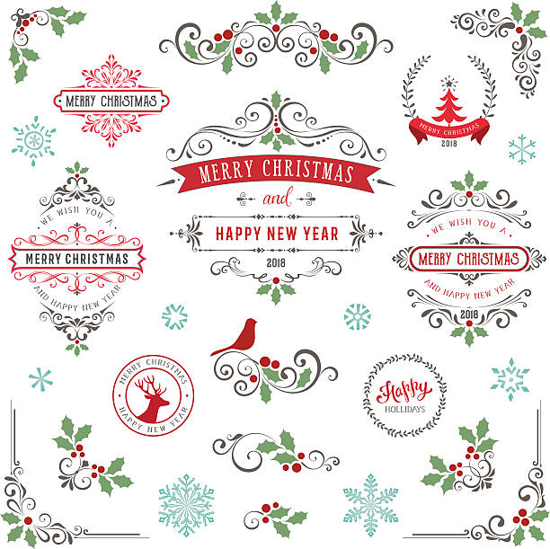 illustrazioni stock, clip art, cartoni animati e icone di tendenza di collezione di design natalizio decorata - victorian style christmas christmas ornament christmas decoration