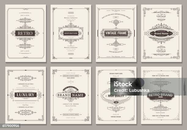 Vector Creative Cards Stock Illustration - Download Image Now - Border - Frame, Construction Frame, Retro Style