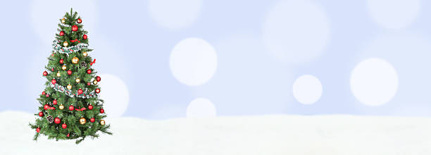 istock Christmas tree background banner snow light blue decoration copy 617902122
